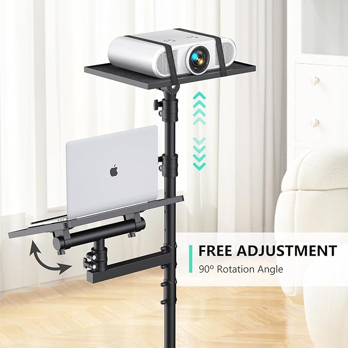 Projector Stand Tripod: 2 Shelves Mobile Laptop Cart Adjustable Height 45 to 64 - Image 3