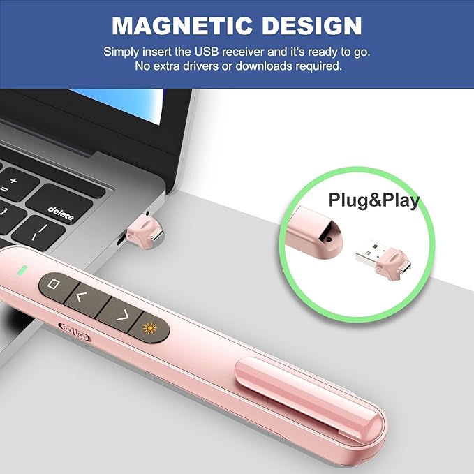 QUI Presentation Clicker for PowerPoint, RF 2.4GHz USB C Wireless Presenter - Image 5