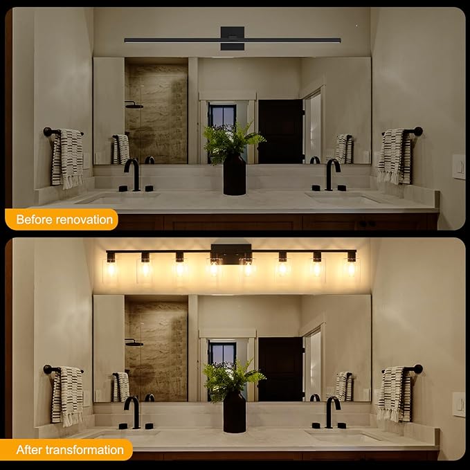 SOPEAS 8-Light Black Vanity Light Fixtures, Vanity Lights Clear Glass ShadeRust - Image 4