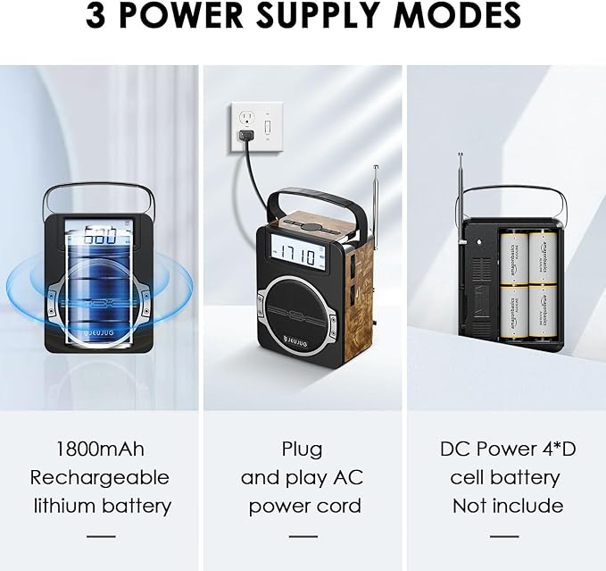JEUJUG Radio Portable AM FM Digital Radios Clock Radio - Image 5