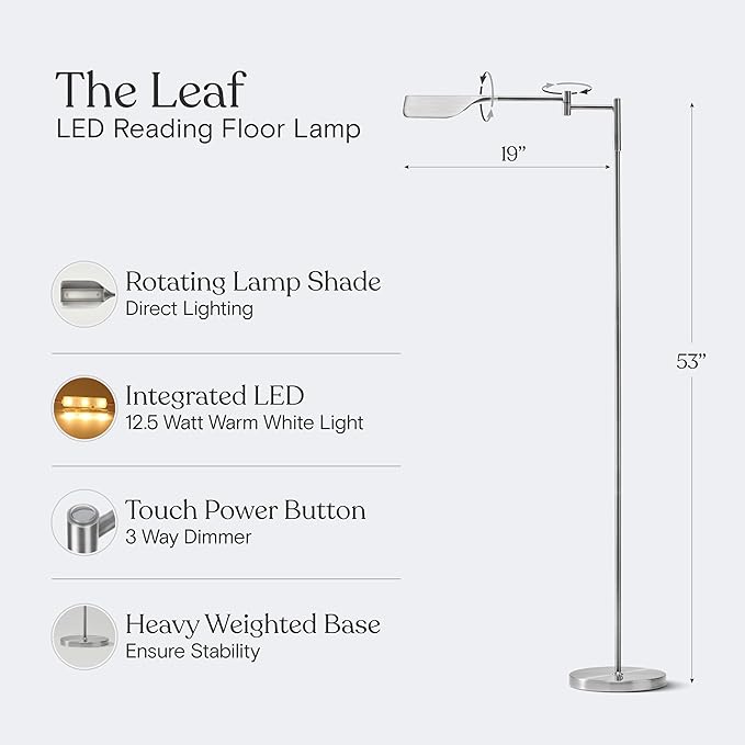 Brightech Leaf Pharmacy LED Reading Lamp, Dimmable Floor Lamp - Image 4