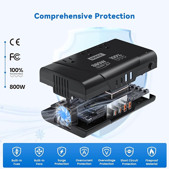 DOACE 800W Universal Travel Adapter: 220V to 110V Pure Sine Wave, EU Step-Down - Image 7