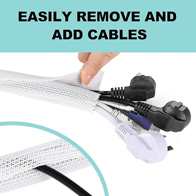 AGPTEK Cable Sleeve Cover, Home Office Wire Management Computer TV Wire Loom - Image 4