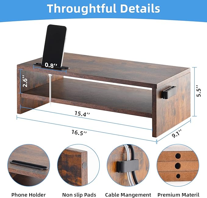 Marbrasse 16.5 Inch Monitor Stand, 2 Tier Computer Monitor Riser - Image 2