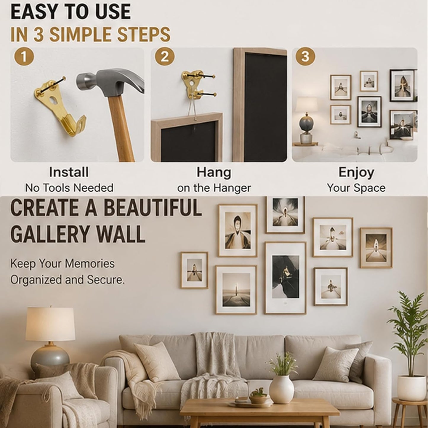 Heavy Duty Picture Hanging Kit with Assorted Hooks & Nails,125PCS | Professional Picture Hangers for Canvas,Frames,Wall Art & Mirrors,6 Sizes,10-100 lbs,Organizer Storage Case