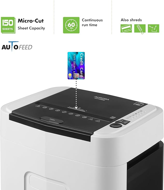 Aurora High Security 150-Sheet Auto Feed Micro-Cut Paper and Credit Card - Image 2