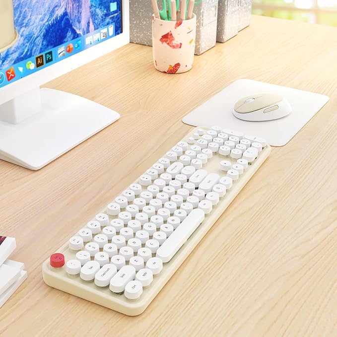 HotFox Wireless Keyboard and Mouse Combo, Full-Size Retro Typewriter Keyboard - Image 8