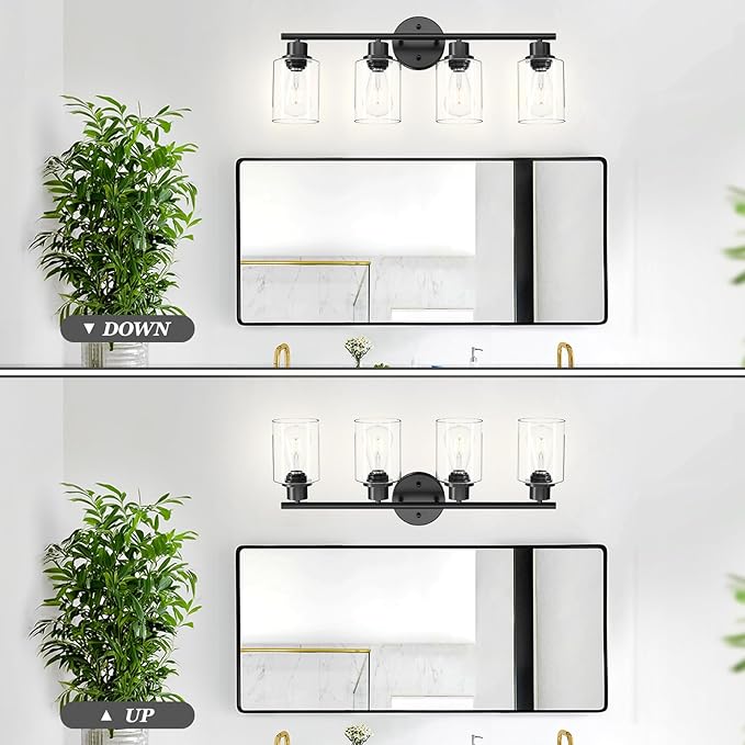 Guliaofo 4-Light Black Bathroom Light Fixtures, E26 Modern Vanity Lights - Image 5