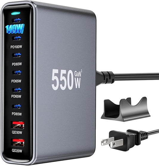 550W USB C Fast Charger Block, PD3.1 140W 8 Port USB Charging Station, GaN Ⅲ by Unknown