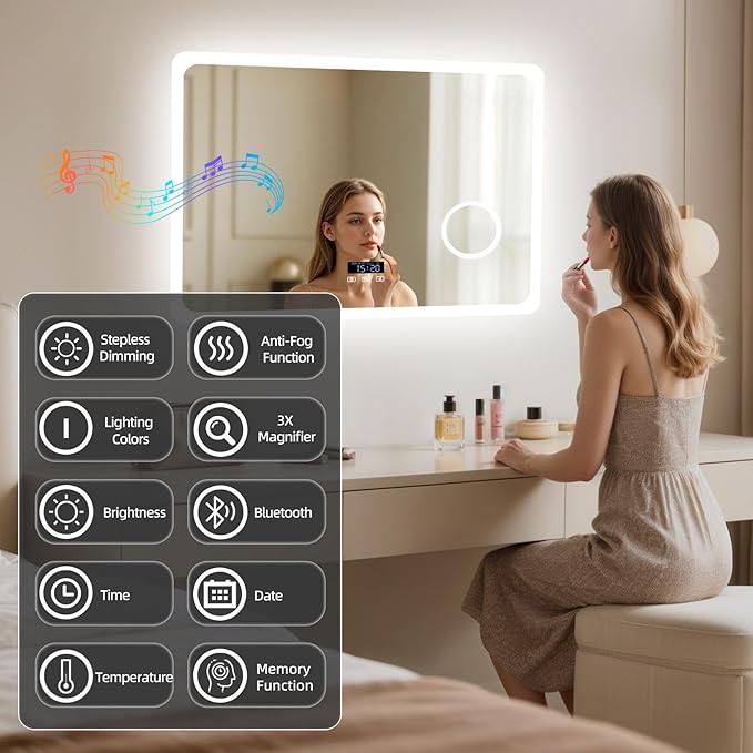 LUVODI LED Bathroom Mirror Rectangle: 32x24 inch Lighted Makeup Vanity - Image 2