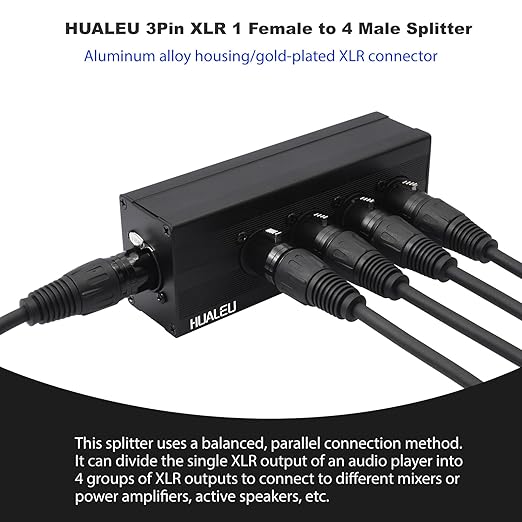 HUALEU 3Pin XLR 1 Female to 4 Male Splitter, 4Way XLR Single Input to Four - Image 4