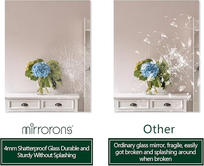 Mirrorons Frameless Wall Mirror 18" x 24", Modern Rectangle Bathroom Mirrors - Image 8