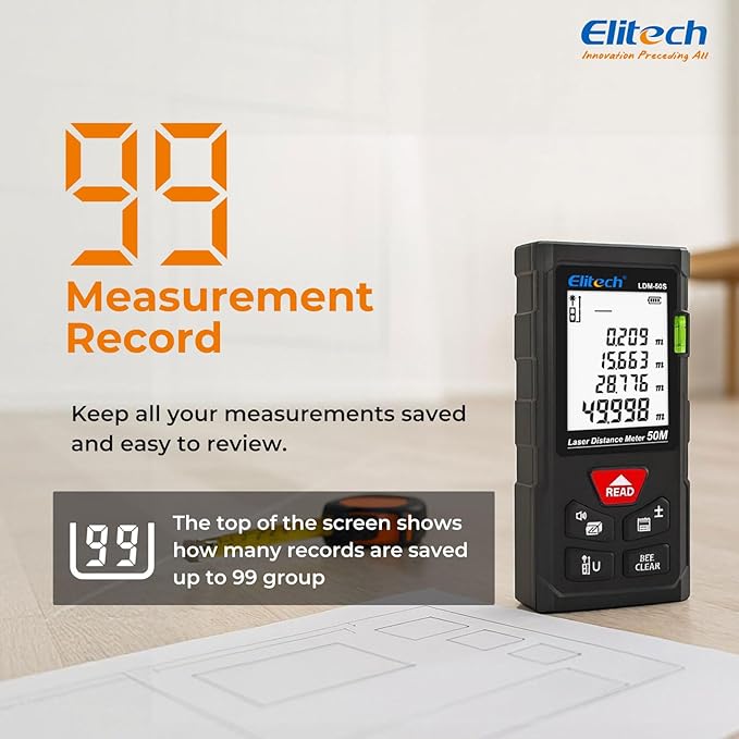 Elitech Laser Measure 165ft, Digital Laser Tape Measure - Image 7