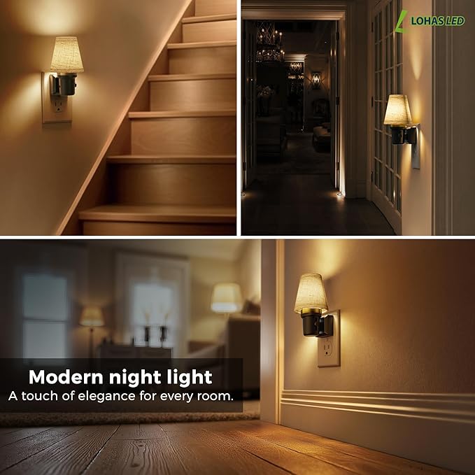 L LOHAS LED Night Lights Plug into Wall, 2 Pack Linen Fabric Round Platform - Image 4