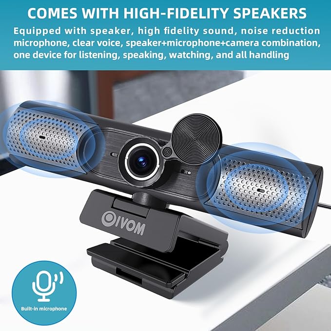 Oivom Webcam with Microphone and Speaker, 1080P Web Camera - Image 3