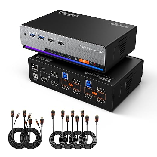 TESmart HDMI KVM Switch 3 Monitors 2 Computers 4K@60Hz, USB 3.0 KVM Switch by TESmart