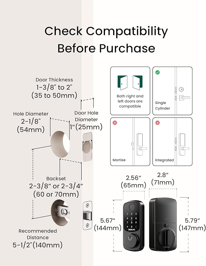 DESLOC Smart Lock B200 WiFi Version, Fingerprint Keyless Entry Door Lock - Image 6