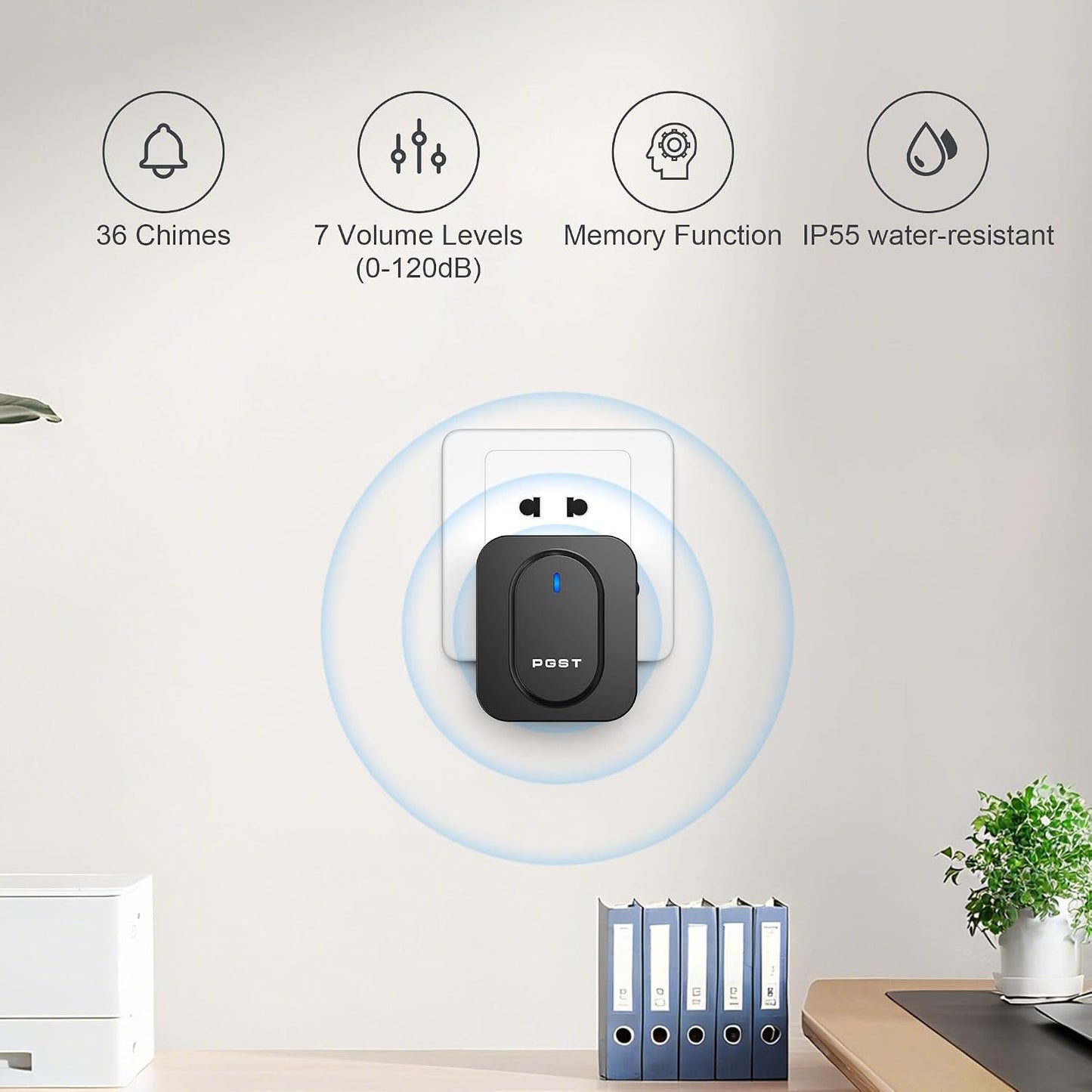PGST Wireless Doorbell for Home,1000Ft Range & 36 Chimes Battery Doorbell | Works Right Out of the Box,Easy installation,7-Level Volume Control,Waterproof Door Bell,Memory Function,for Home/Kids/Office