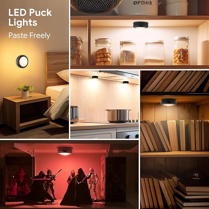 Yiliaw 6 Pack LED Puck Lights Remote Control 16 Color Changeable Under Cabinet - Image 7