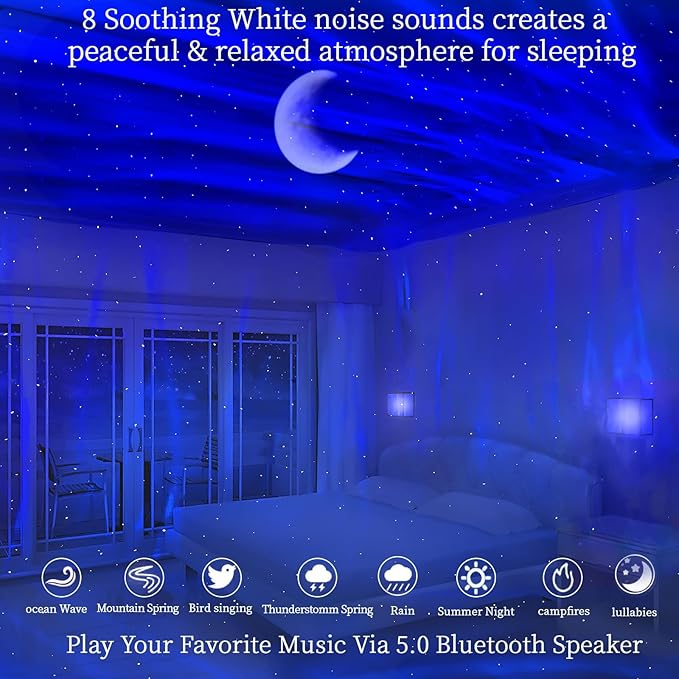 Aurora Northern Lights Projector: 60+ Light Effects White Noise Stars Sky Moon - Image 3