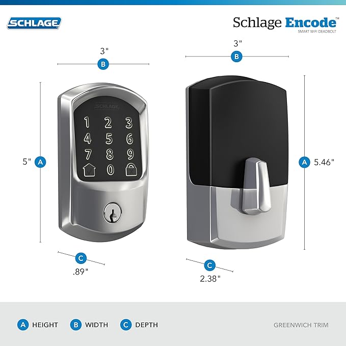 SCHLAGE BE489WB GRW 625 Encode WiFi Deadbolt Smart Lock, Keyless Entry - Image 3