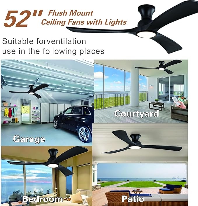 Gaizw Black Ceiing Fans with lights and Remote Control, 52 Inch Modern Wooden - Image 7