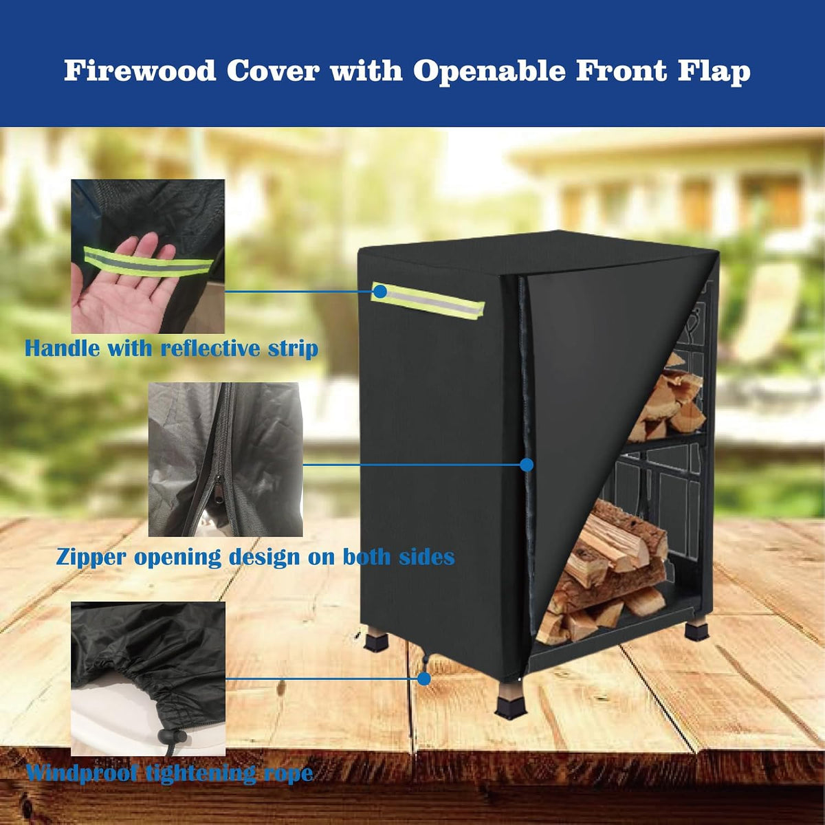 firewood log rack cover, outdoor wood cover with, side view
