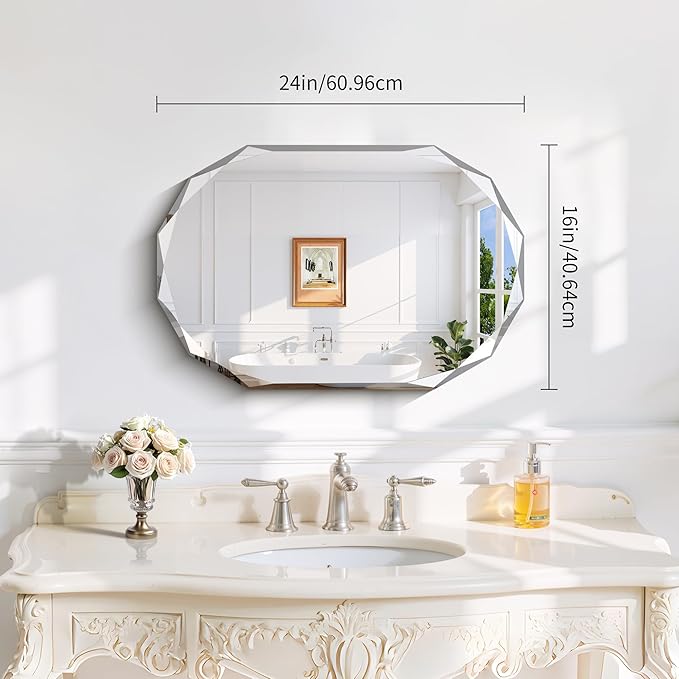 GLASHOM Beveled Edge Frameless Bathroom Mirror, Oval Wall Mirror - Image 5