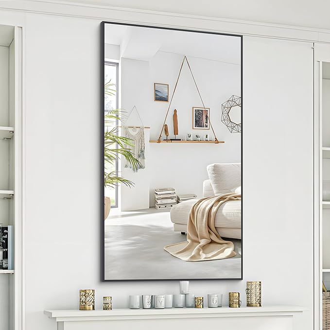 48x24In Black Bathroom Mirror for Wall, Rectangle Mirrors - Image 2