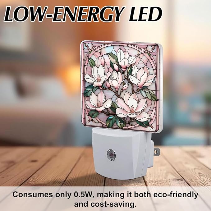 PODMemory Magnolia Stained Glass Night Lights Plug into Wall - Image 6