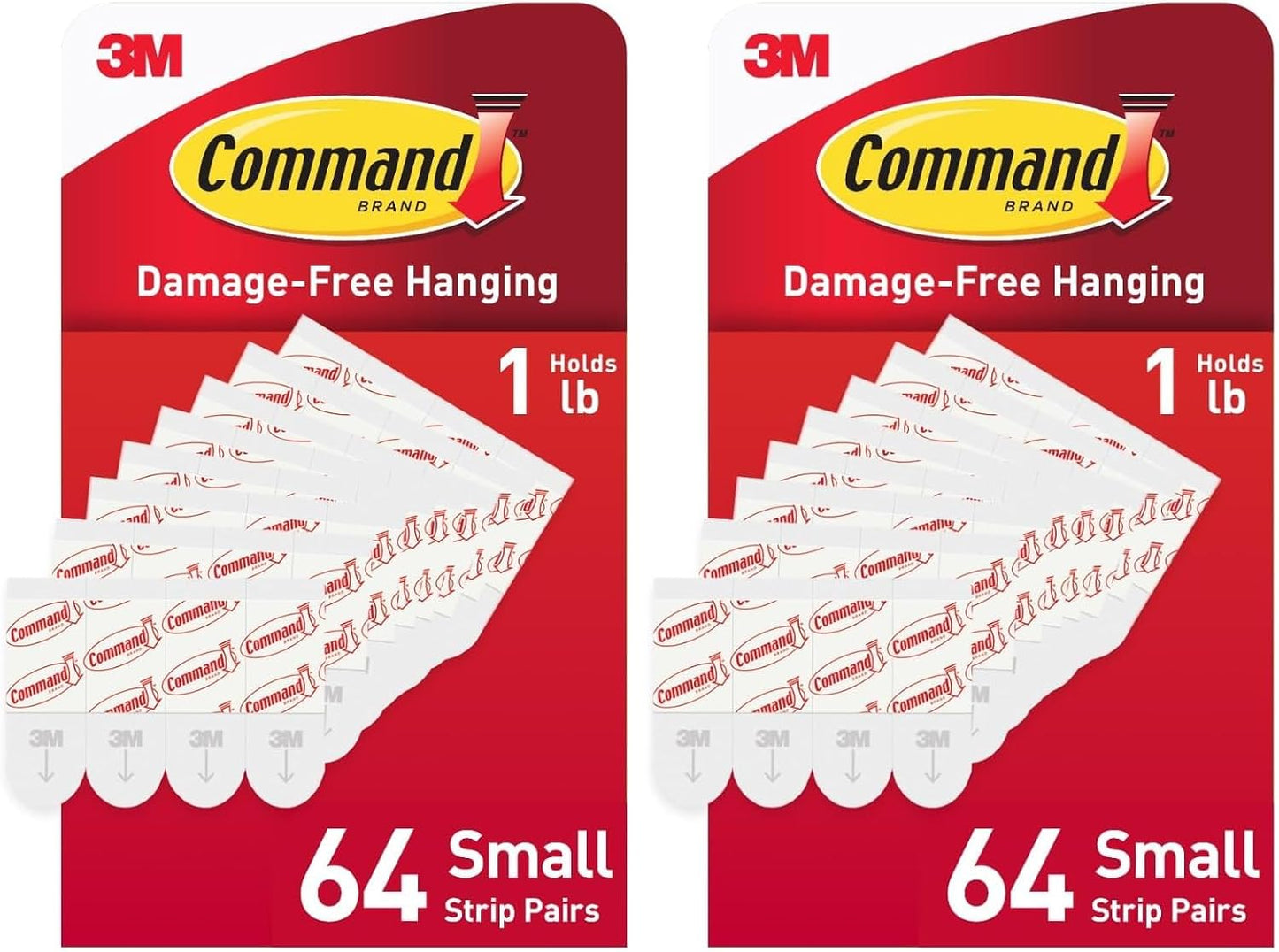 Command Indoor Small Refill Strips,64 Strips,Damage-Free Hanging Wall Adhesives to Re-Hang Small Hooks for Hanging Home Decor,Wall Decor,and Room-Decor,Holds up to 1 lb,(Pack of 2)