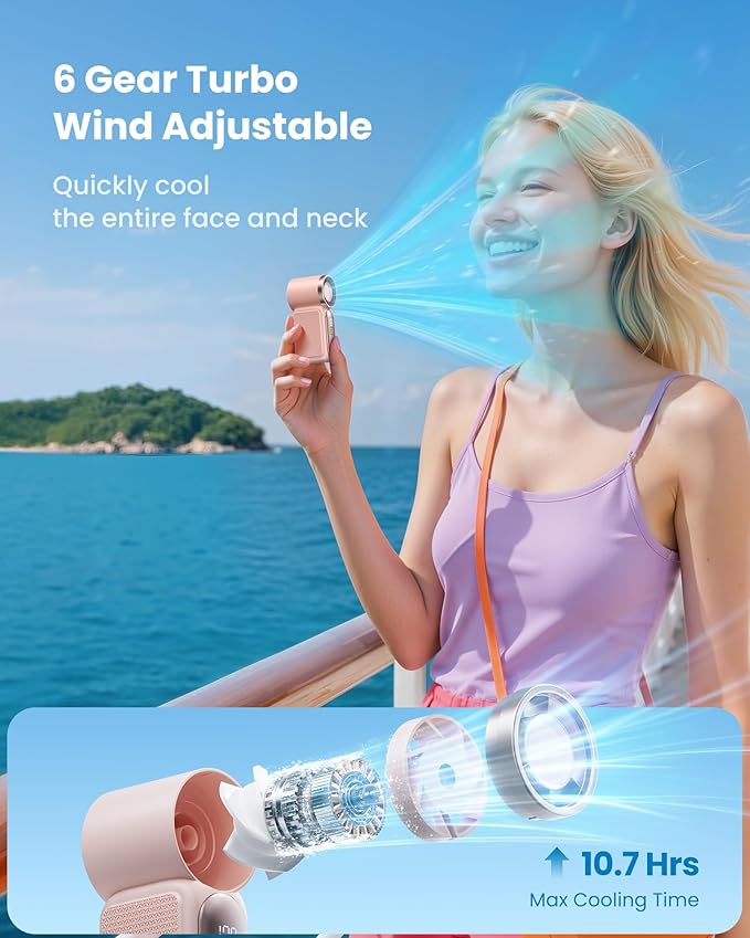 Gaiatop Portable Handheld Mini Fan, 6 Speeds 16900 RPM High Velocity Personal - Image 4