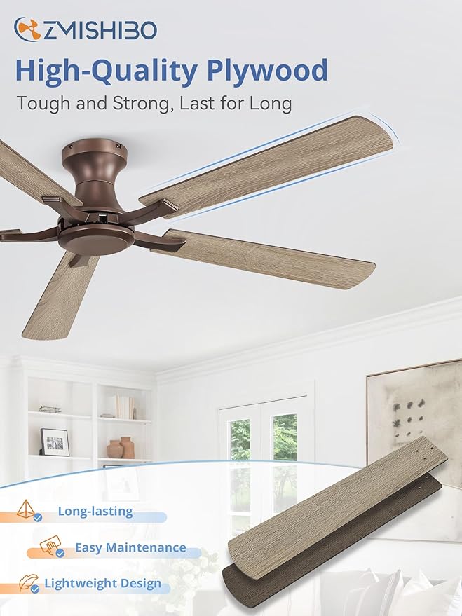 ZMISHIBO 60 Inch Ceiling Fan No Light, Flush Mount Low Profile, Farmhouse Brown - Image 6