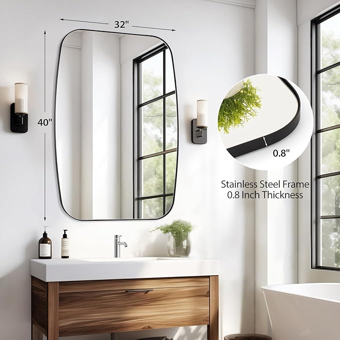 Black Oval Mirror, Oblong Bathrrom Mirror Modern Anti Rust - Image 4