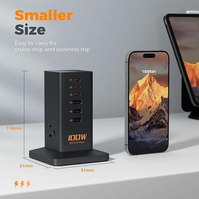 Charging Station PD 100W, TESSAN 9-in-1 USB C Power Strip - Image 7