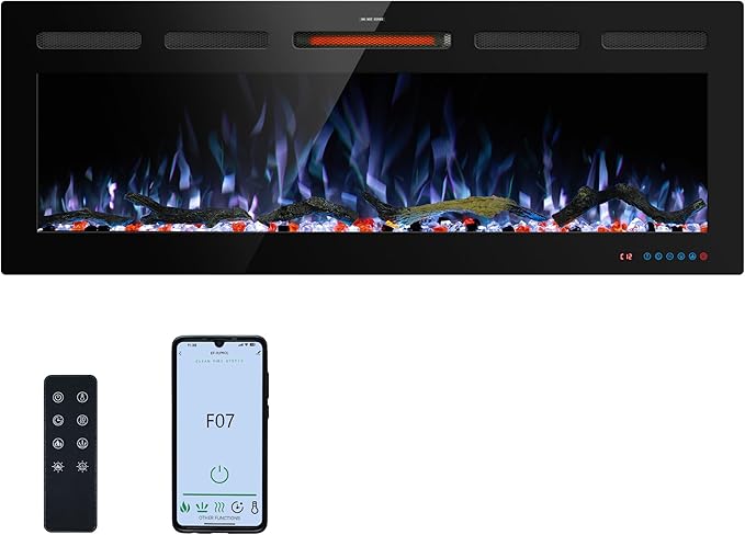 45" WiFi Electric Fireplace Inserts, Recessed and Wall Mounted Fireplace Heater by KENTSKY