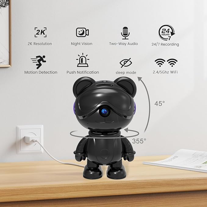 dzcctvipc Cute Bear 2K Home Security Camera – Motion Monitor, Baby Cry Detection - Image 5