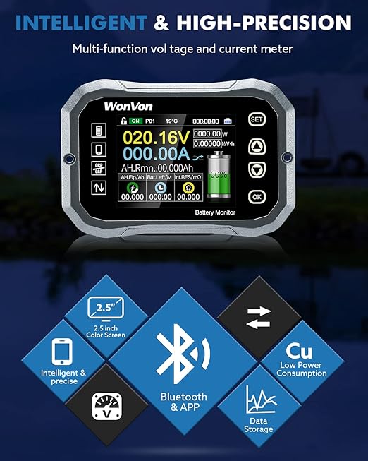 WonVon Battery Monitor with Shunt 400A 0V-120V Battery Monitor - Image 2
