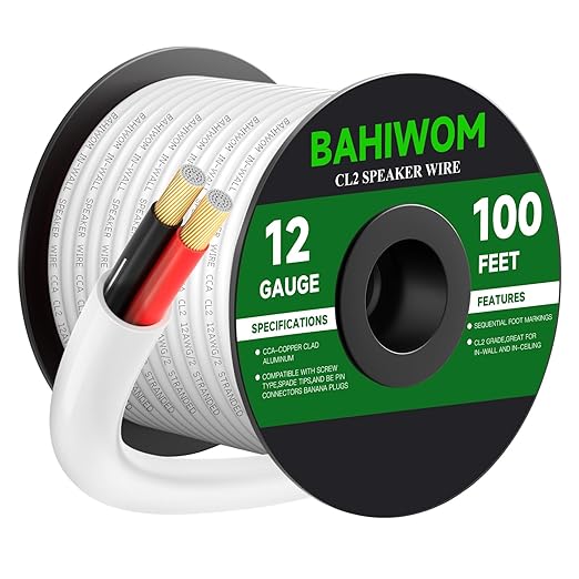 BAHIWOM Fire Safety CL2 Speaker Wire in-Wall & in-Ceiling 12 Gauge Wire 100 FT by BAHIWOM