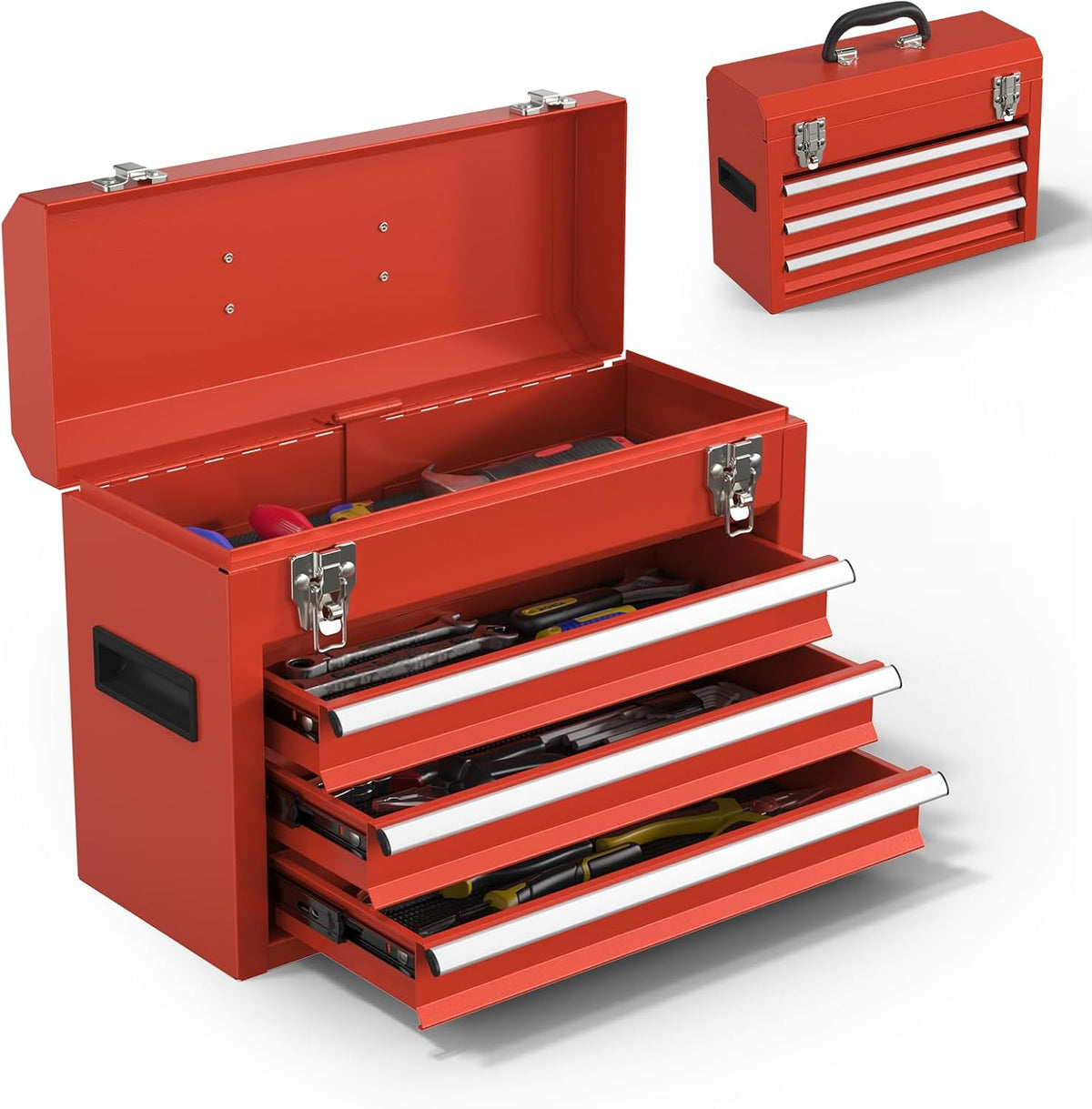portable metal tool box – 3 drawers lockable, main product view