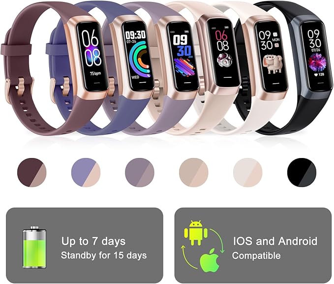Fitness Tracker with 24/7 Heart Rate Blood Oxygen Sleep Monitor, 1.1" AMOLED - Image 7