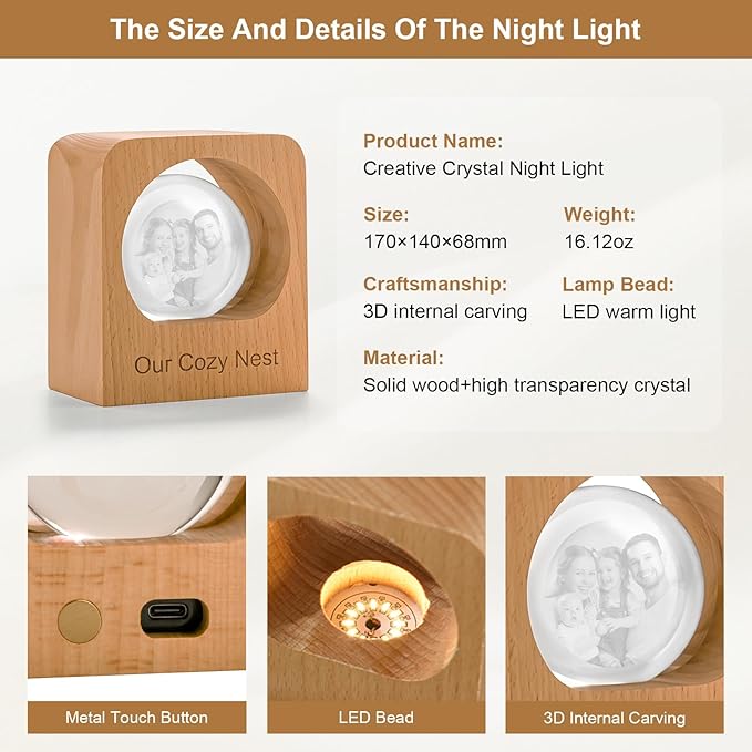 Yijhpbc Custom 3D Crystal Photo Night Light Personalized Photo Crystal Ball - Image 6