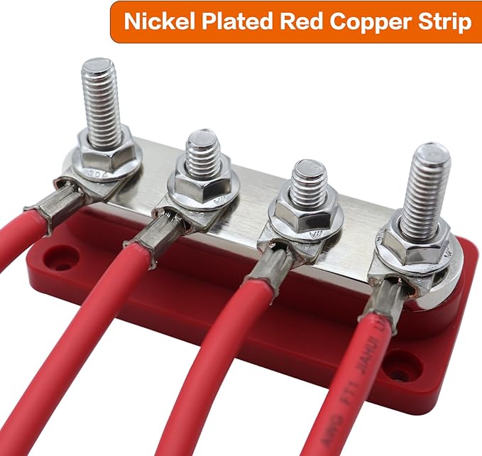 AMOMD 300A PowerBars 4 Terminal Studs M8 Nickel Plated Copper Distribution - Image 7