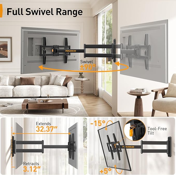 Perlegear Corner TV Wall Mount Long Arm TV Mount Bracket - Image 4