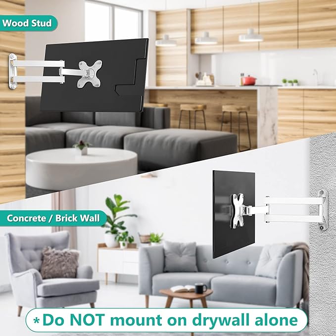WALI TV Wall Mount Articulating LCD Monitor Full Motion 15 inch Extension Arm - Image 7