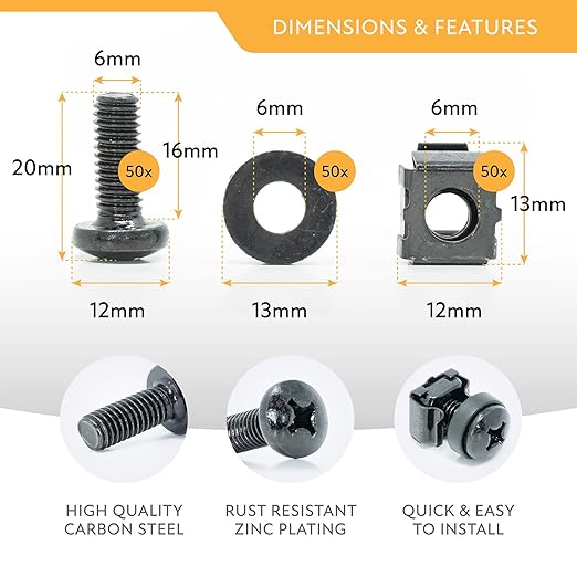 M6 Cage Nuts, Screws and Washers Rack Mount Screws Hardware - Image 2