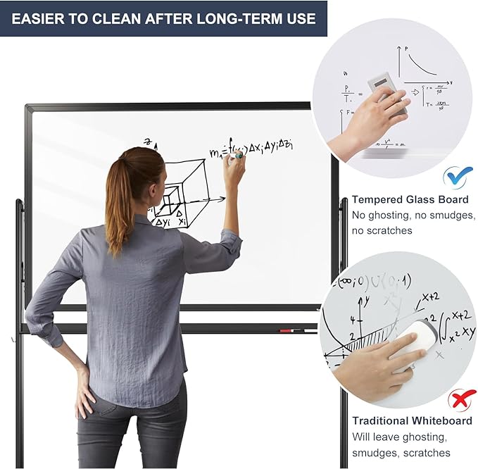 Mobile Clear Glass Whiteboard on Wheels - Image 4