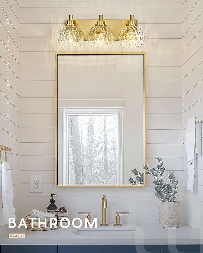 METWET Bathroom Light Fixtures Over Mirror, 3-Light Brushed Gold Vanity Light - Image 8