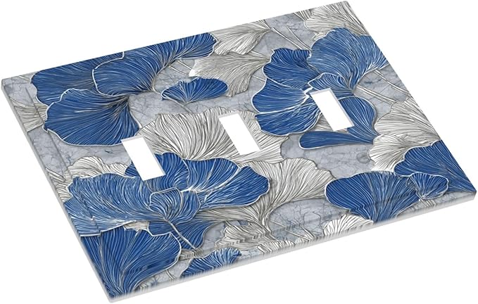 Bvtewkhz Abstract Blue Marble Plant Leaves 3 Gang Triple Toggle Decorative - Image 3
