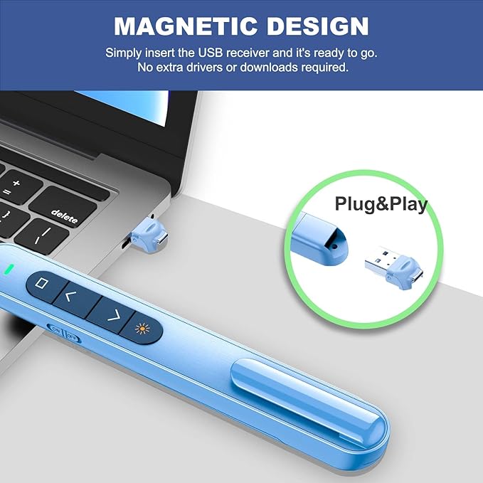QUI Presentation Clicker for PowerPoint, RF 2.4GHz USB C Wireless Presenter - Image 5